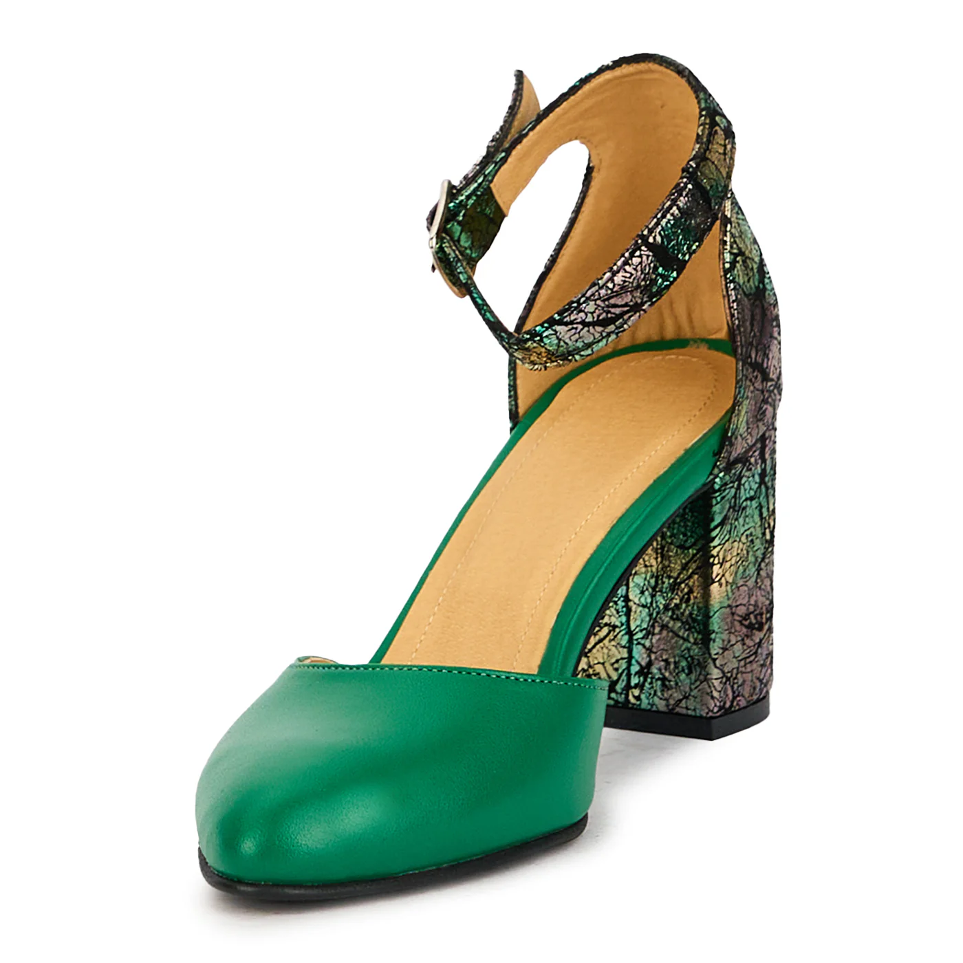 Pantofi dama din piele naturala verde cu toc gros 7.5 cm 17390 - Image 3