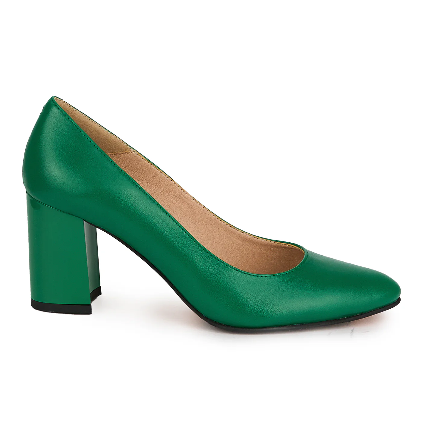 Pantofi dama din piele naturala verde cu toc gros 7.5 cm 18694