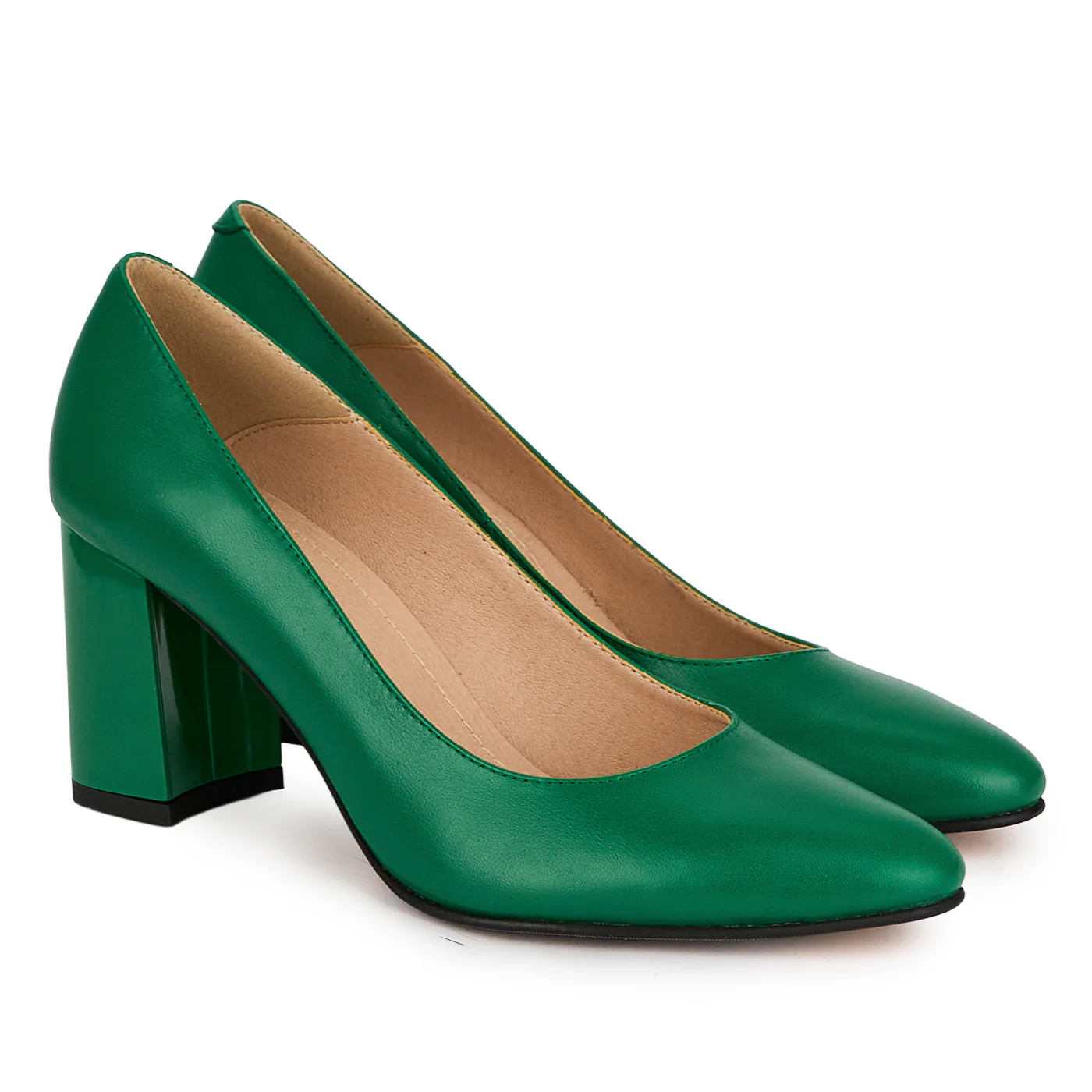 Pantofi dama din piele naturala verde cu toc gros 7.5 cm 18694 - Image 4