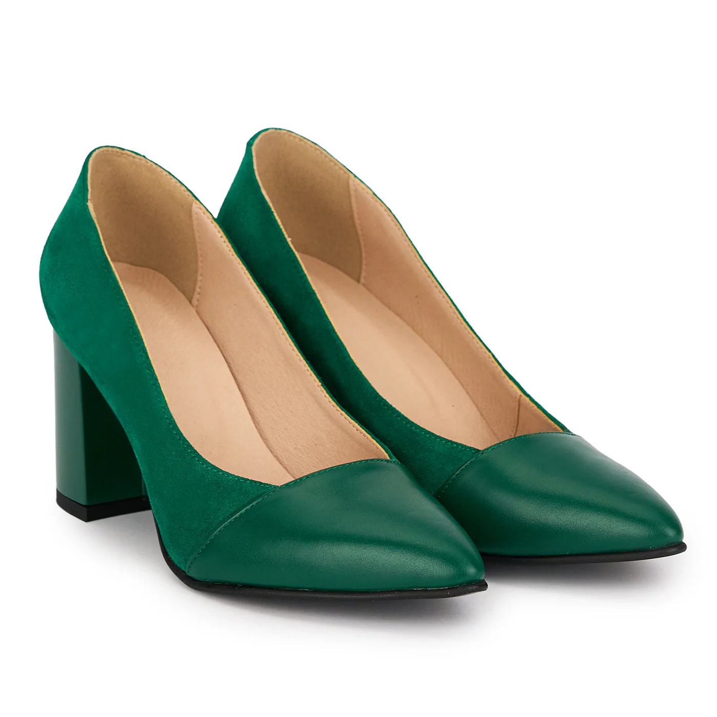 Pantofi dama din piele naturala verde cu toc gros 7.5 cm 18844 - Image 4