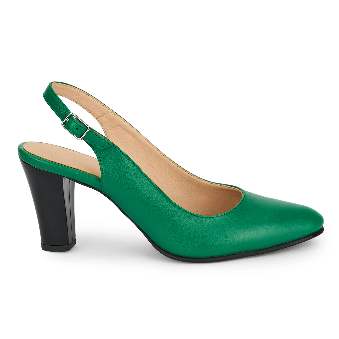 Pantofi dama din piele naturala verde cu toc gros 7.5 cm 19384