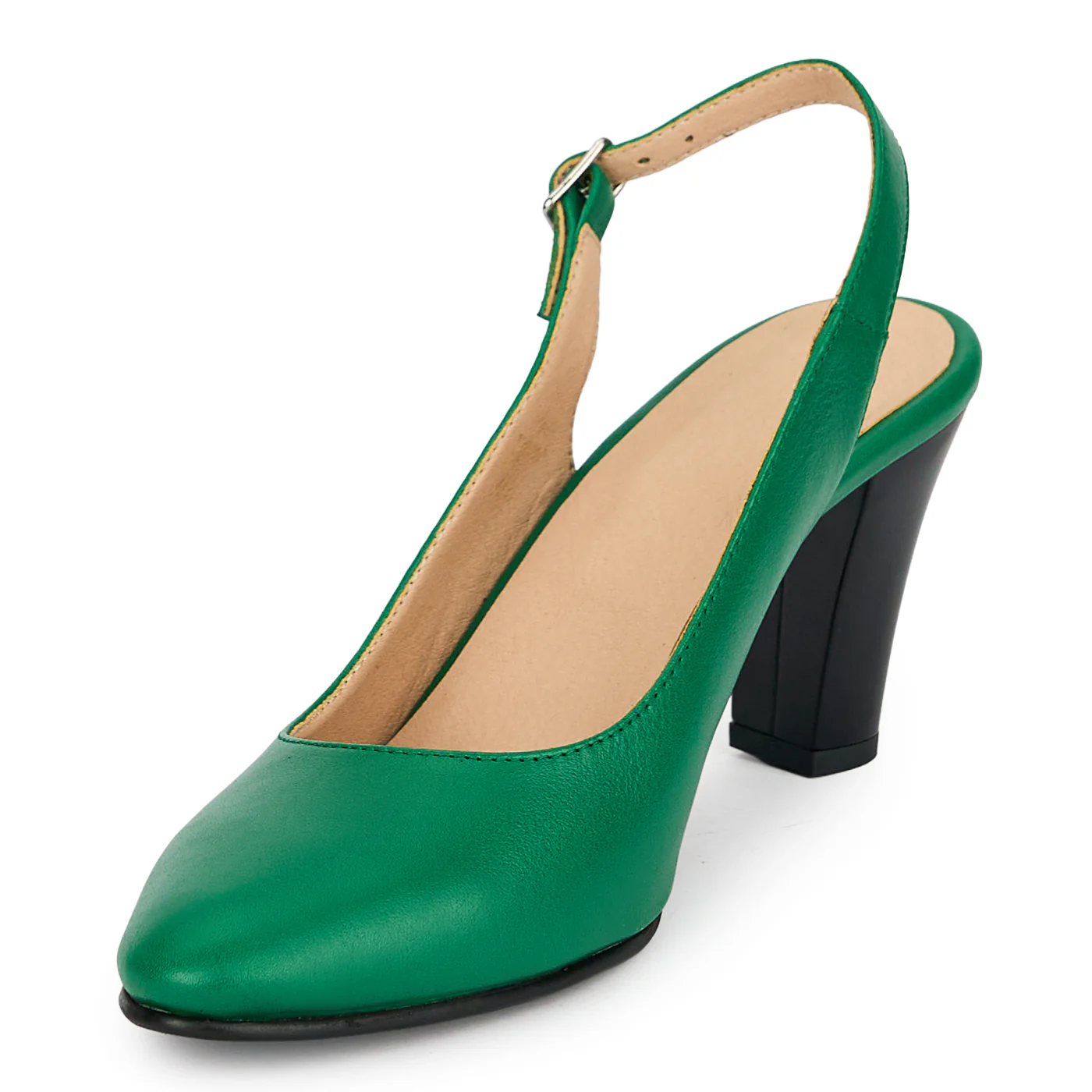 Pantofi dama din piele naturala verde cu toc gros 7.5 cm 19384 - Image 3