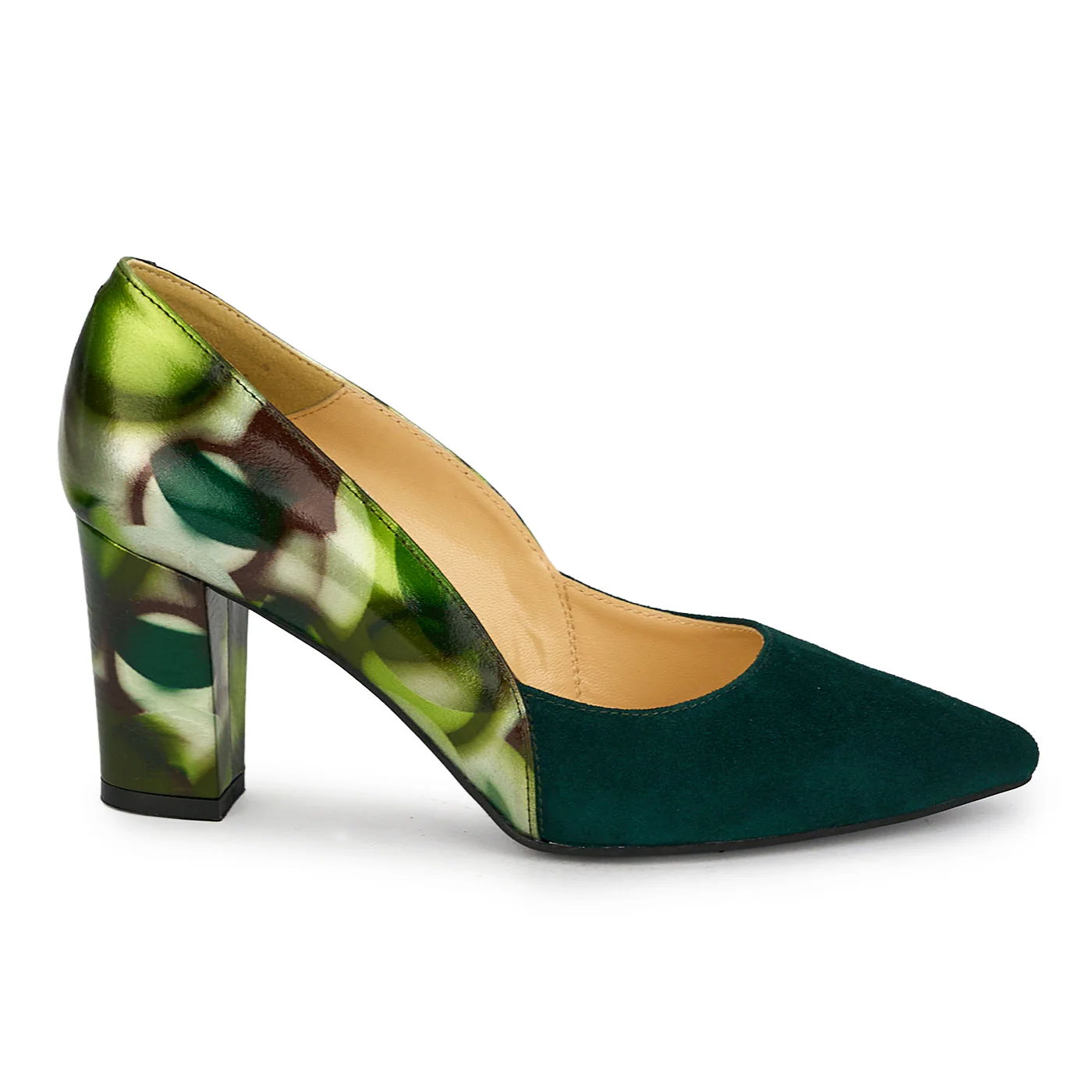 Pantofi dama din piele naturala verde cu toc gros 7.5 cm 19813