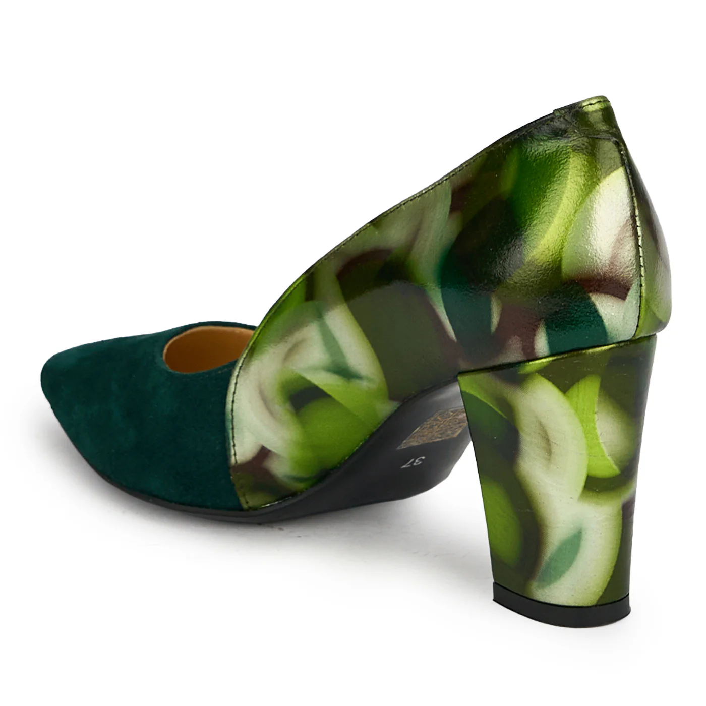 Pantofi dama din piele naturala verde cu toc gros 7.5 cm 19813 - Image 2