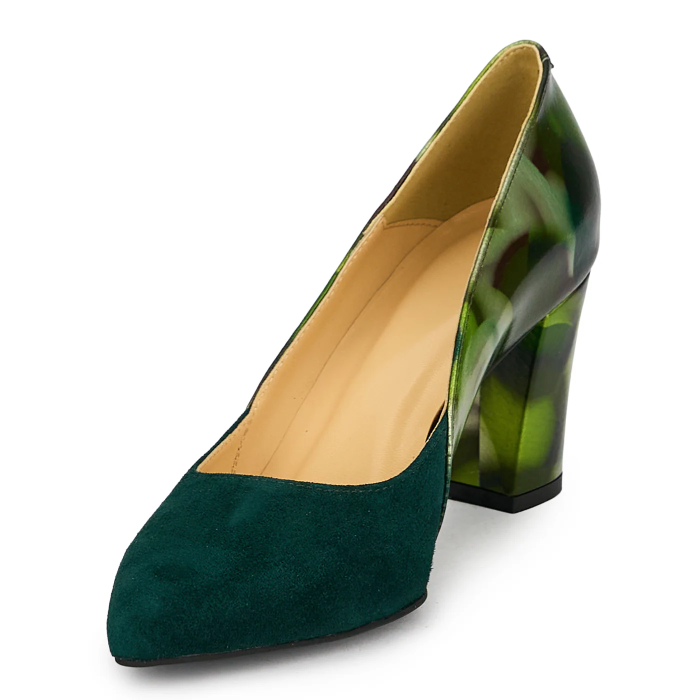 Pantofi dama din piele naturala verde cu toc gros 7.5 cm 19813 - Image 3