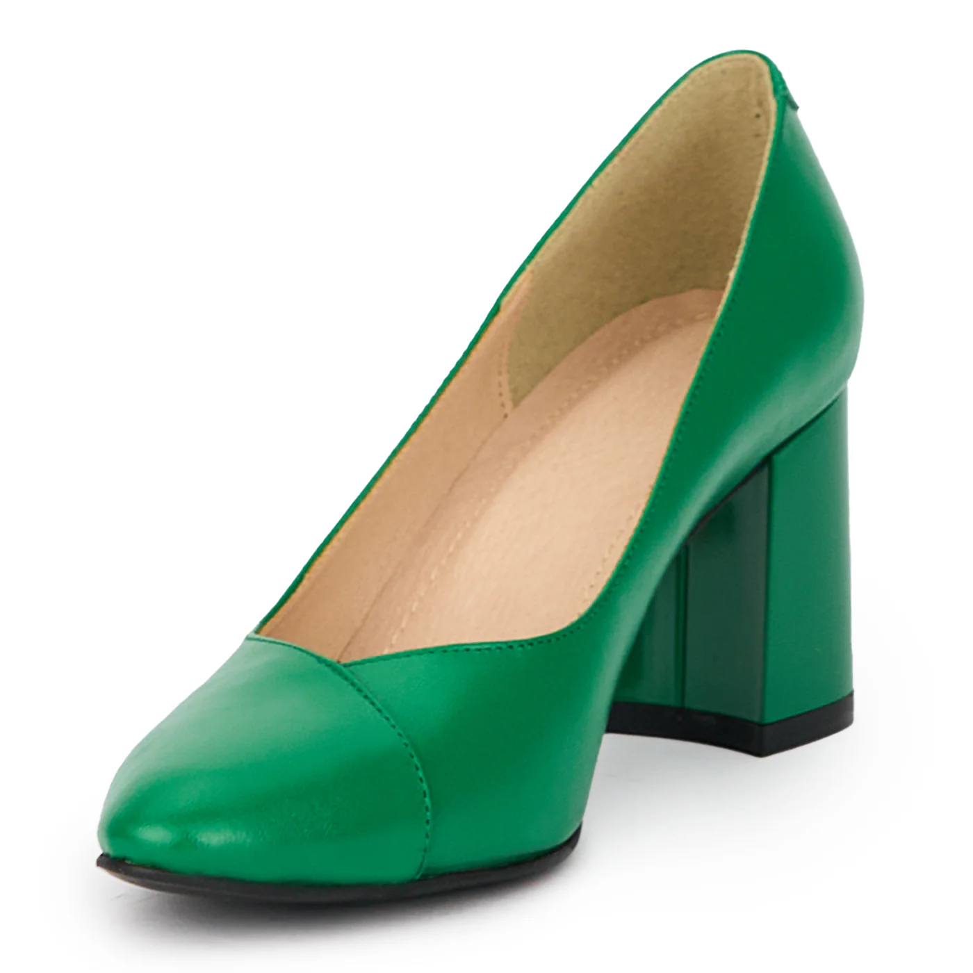 Pantofi dama din piele naturala verde cu toc gros 7 cm 15459 - Image 3