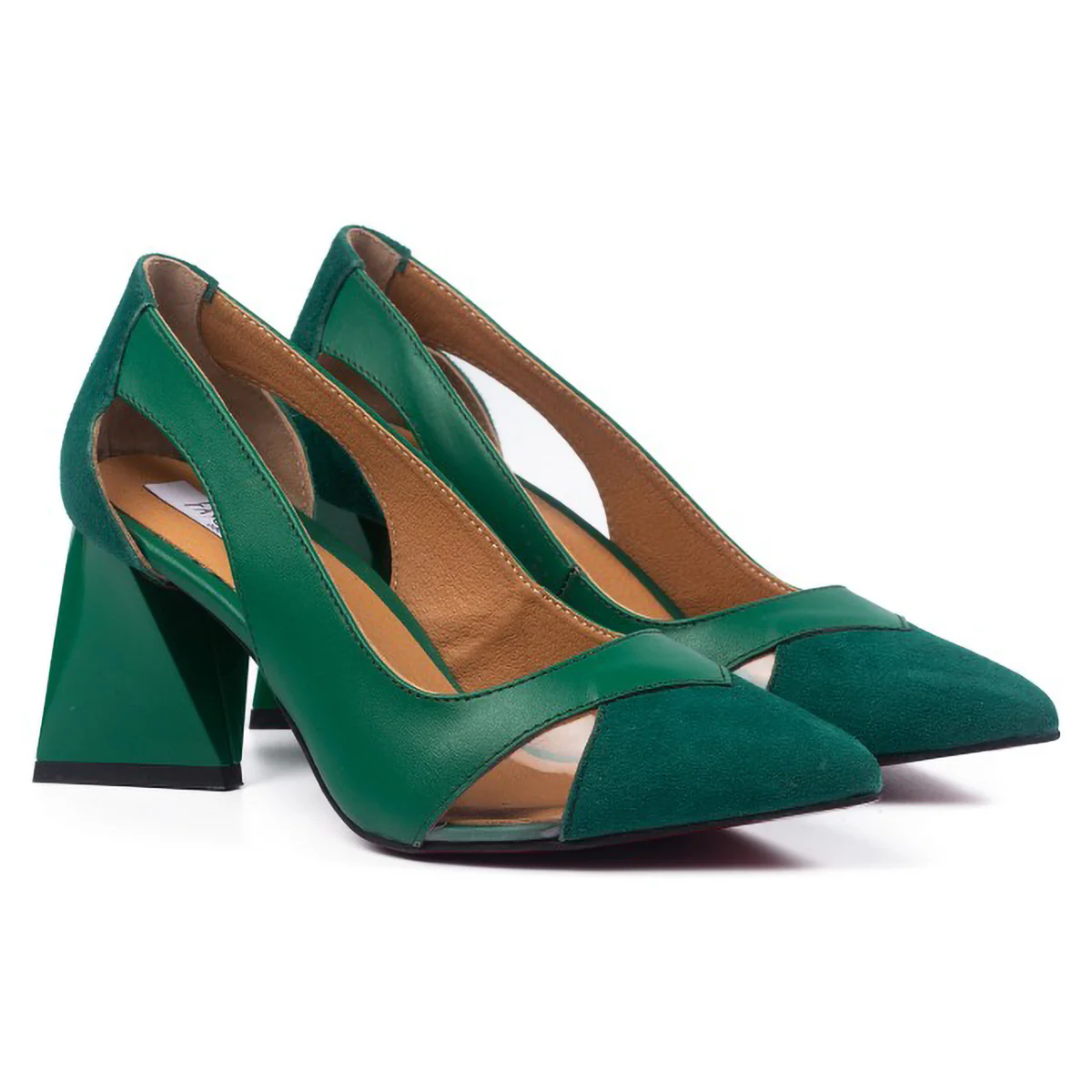 Pantofi dama din piele naturala verde cu toc gros 7 cm 15727 - Image 3