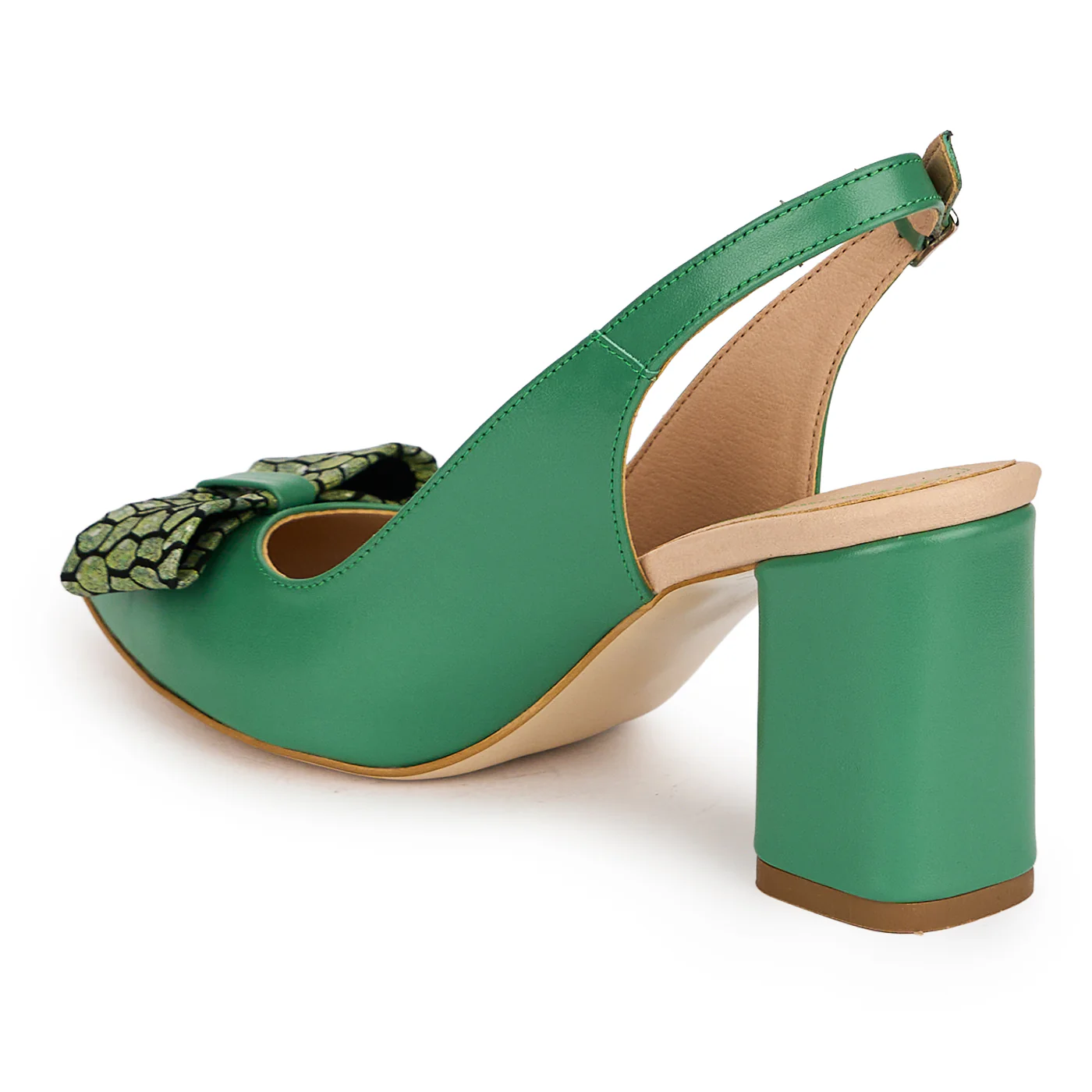 Pantofi damă din piele naturală verde cu toc gros 7 cm 19579 - Image 2