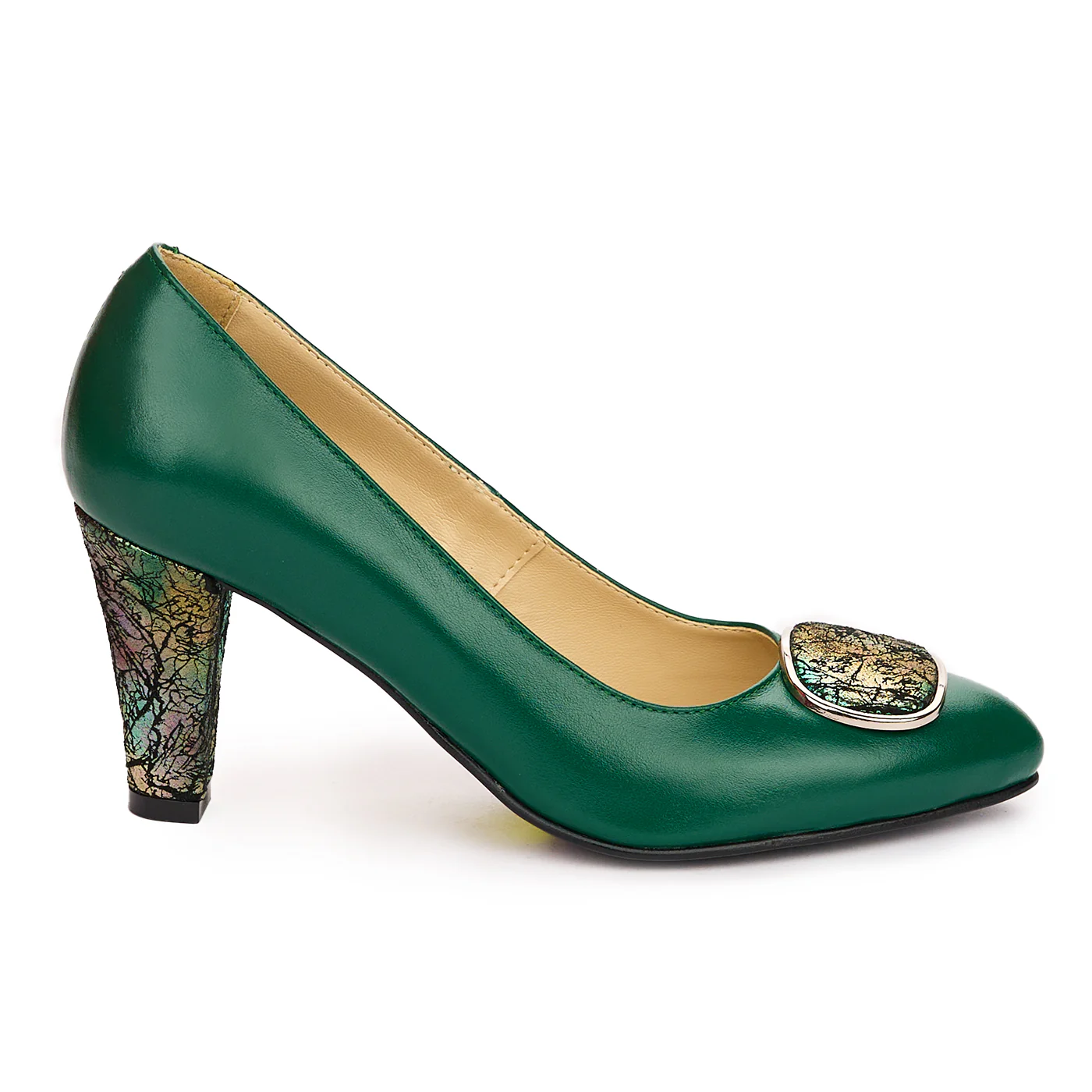 Pantofi dama din piele naturala verde cu toc gros 8 cm 13811