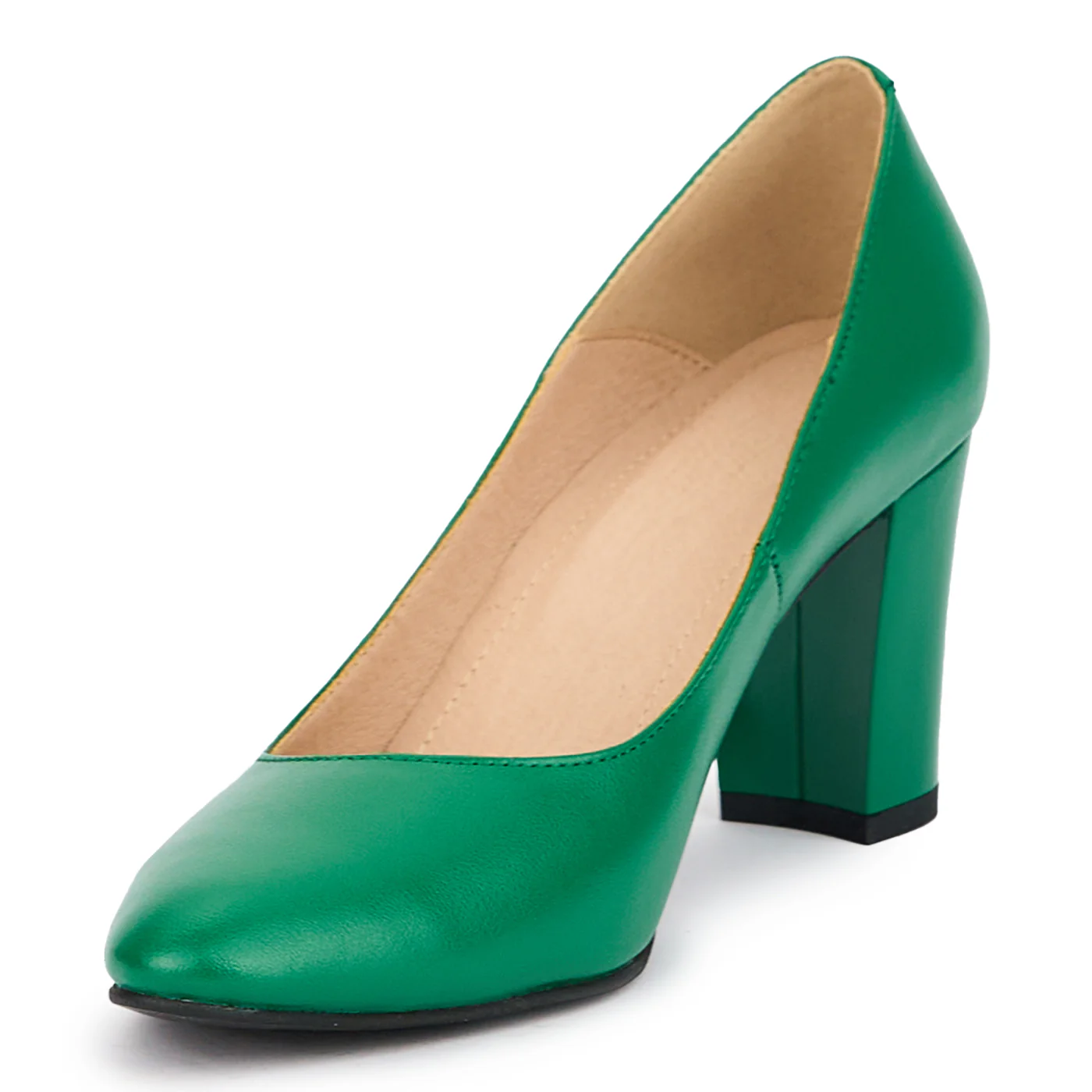 Pantofi dama din piele naturala verde cu toc gros 8 cm 15187 - Image 3