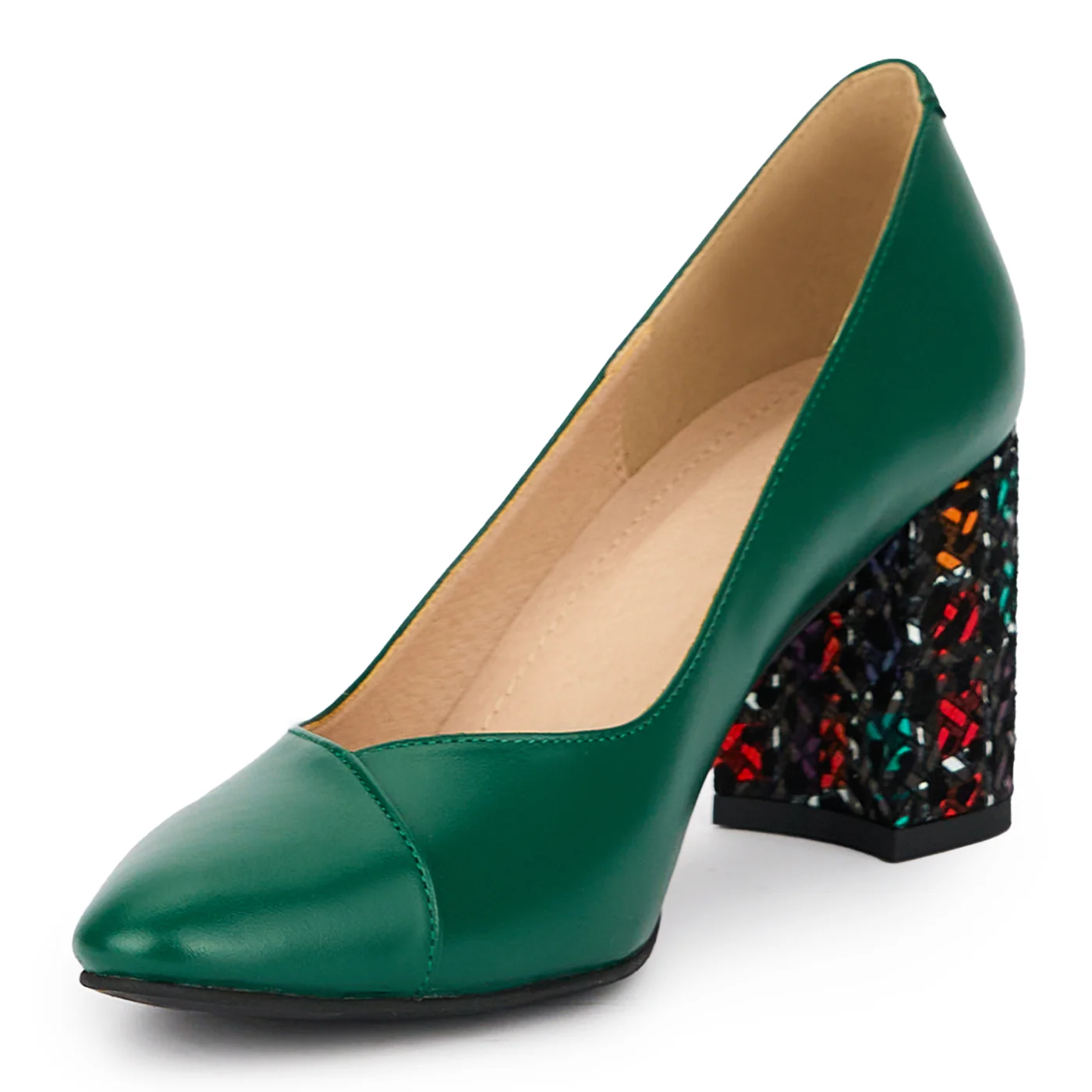 Pantofi dama din piele naturala verde cu toc gros 8 cm 15285 - Image 3