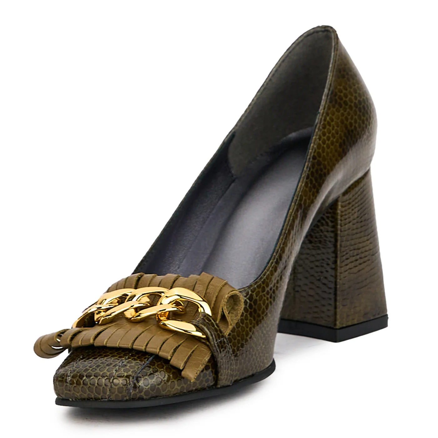 Pantofi dama din piele naturala verde cu toc gros 8 cm 17265 - Image 3