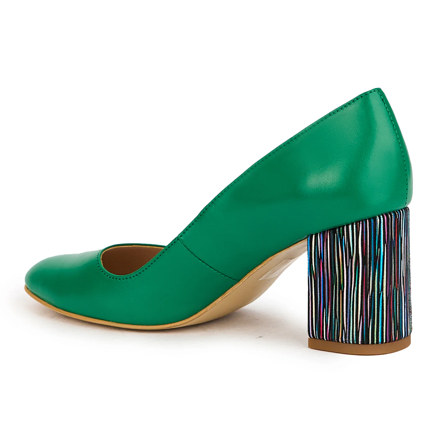 Pantofi dama din piele naturala verde cu toc gros 8 cm 17276 - Image 2