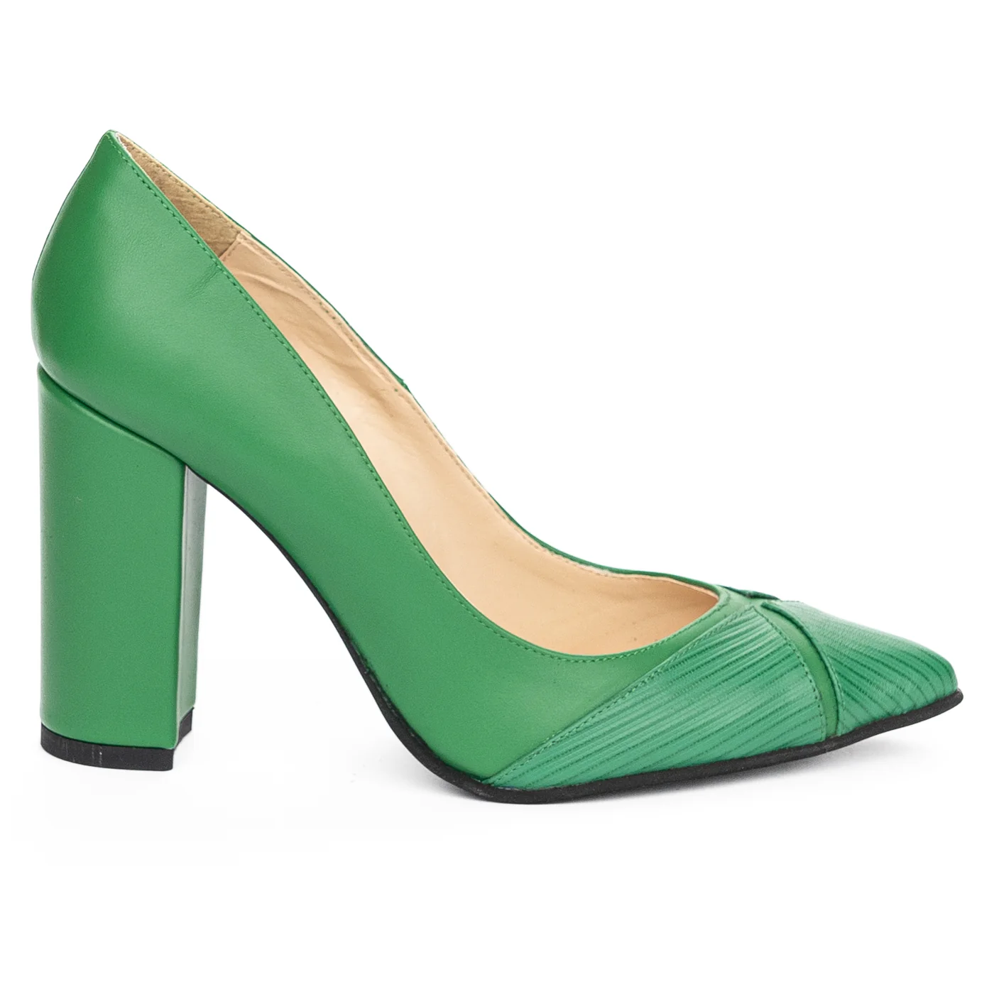 Pantofi dama din piele naturala verde cu toc gros 9.5 cm 13928