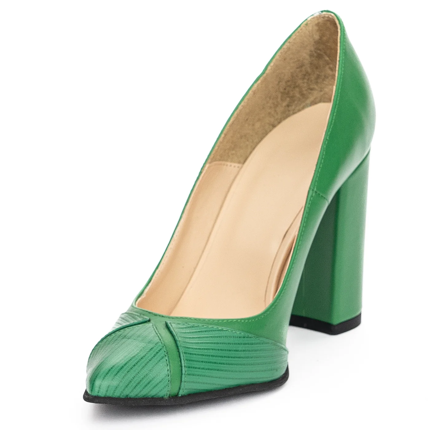 Pantofi dama din piele naturala verde cu toc gros 9.5 cm 13928 - Image 3