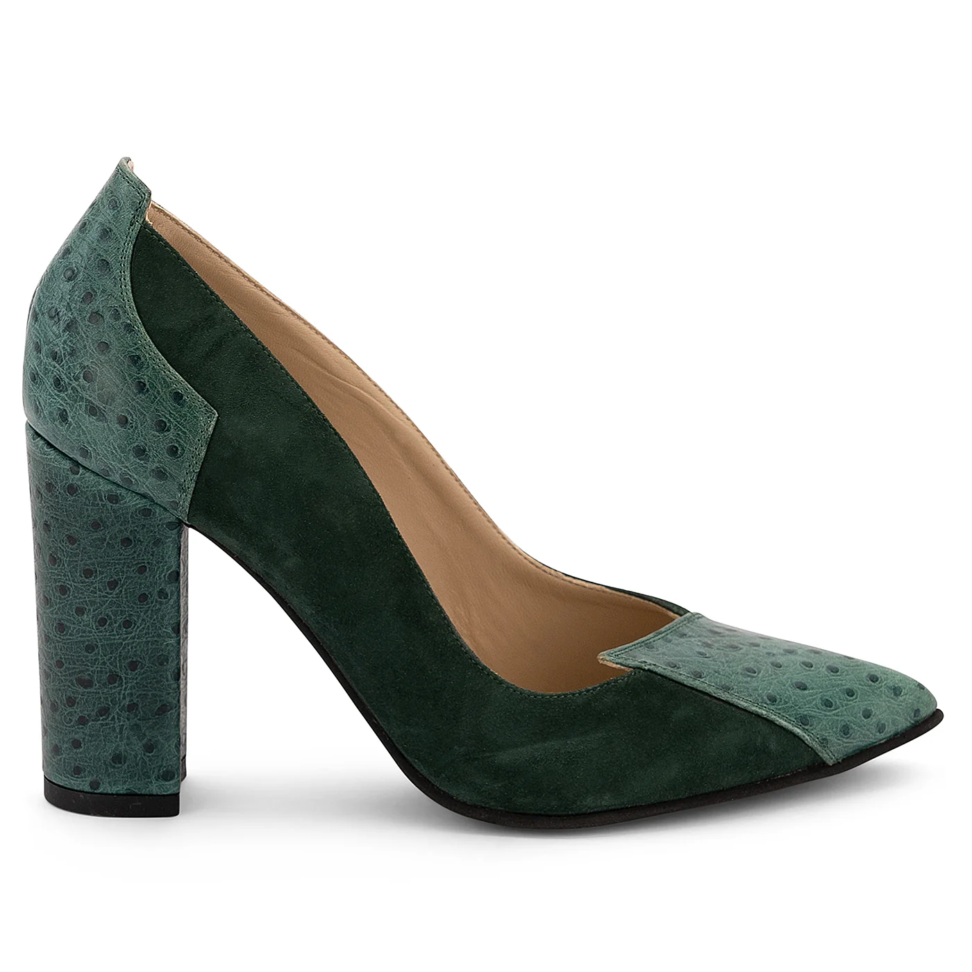Pantofi dama din piele naturala verde cu toc gros 9.5 cm 14146