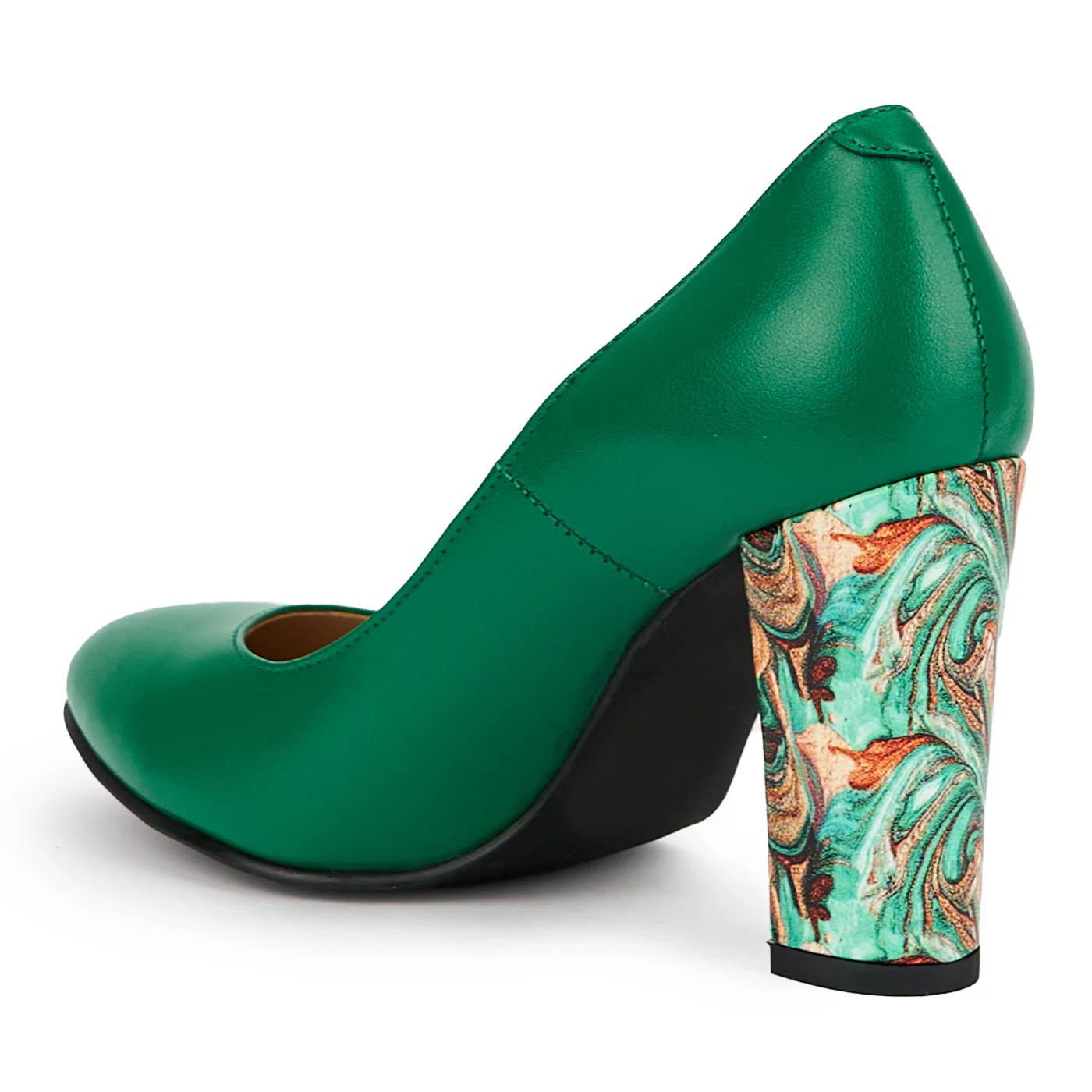 Pantofi dama din piele naturala verde cu toc gros 9.5 cm 15205 - Image 2