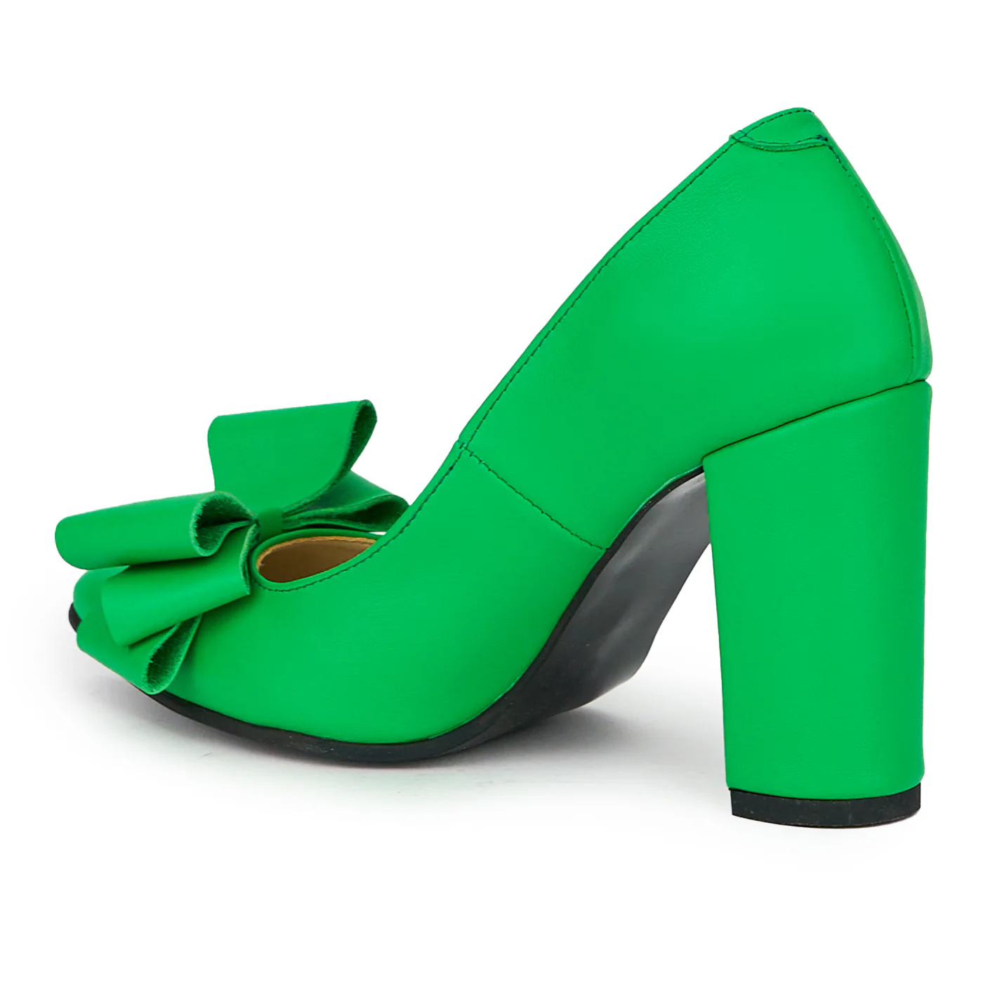 Pantofi dama din piele naturala verde cu toc gros 9.5 cm 15307 - Image 2