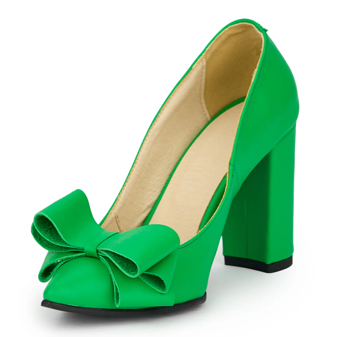 Pantofi dama din piele naturala verde cu toc gros 9.5 cm 15307 - Image 3