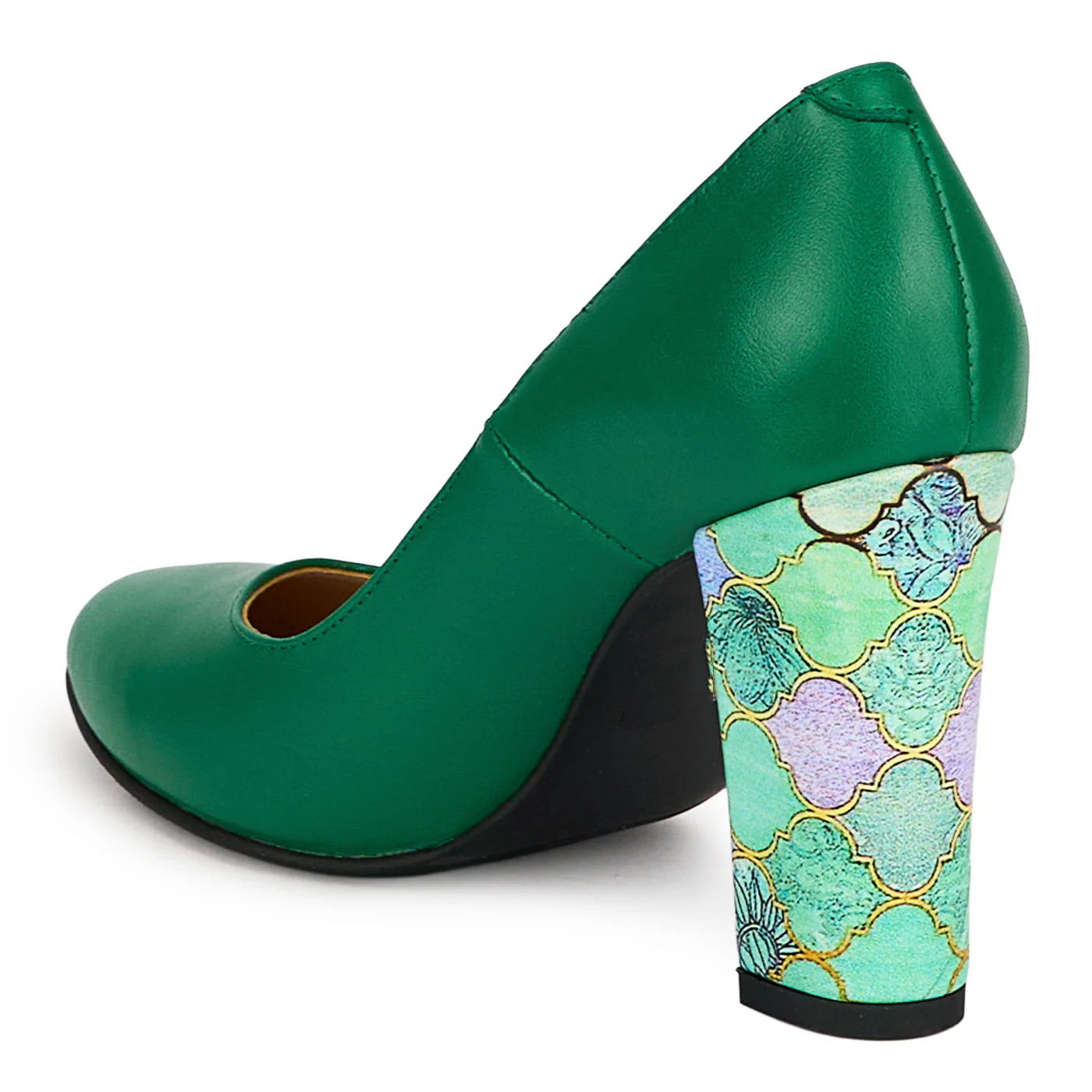 Pantofi dama din piele naturala verde cu toc gros 9.5 cm 18692 - Image 2