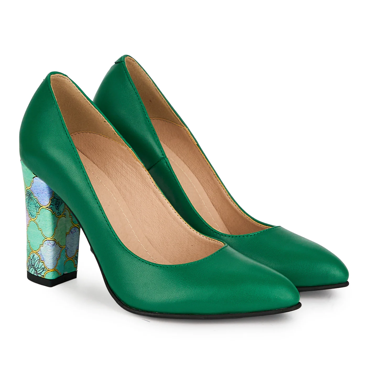 Pantofi dama din piele naturala verde cu toc gros 9.5 cm 18692 - Image 4