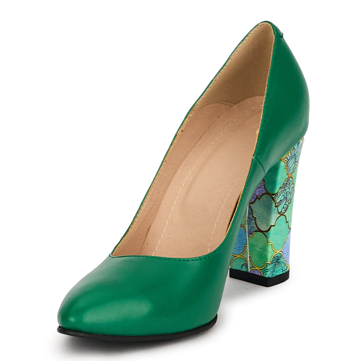 Pantofi dama din piele naturala verde cu toc gros 9.5 cm 18766 - Image 3