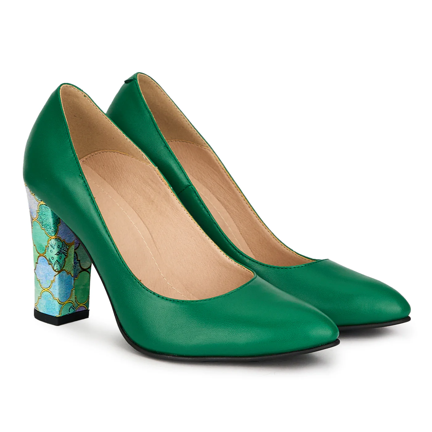 Pantofi dama din piele naturala verde cu toc gros 9.5 cm 18766 - Image 4