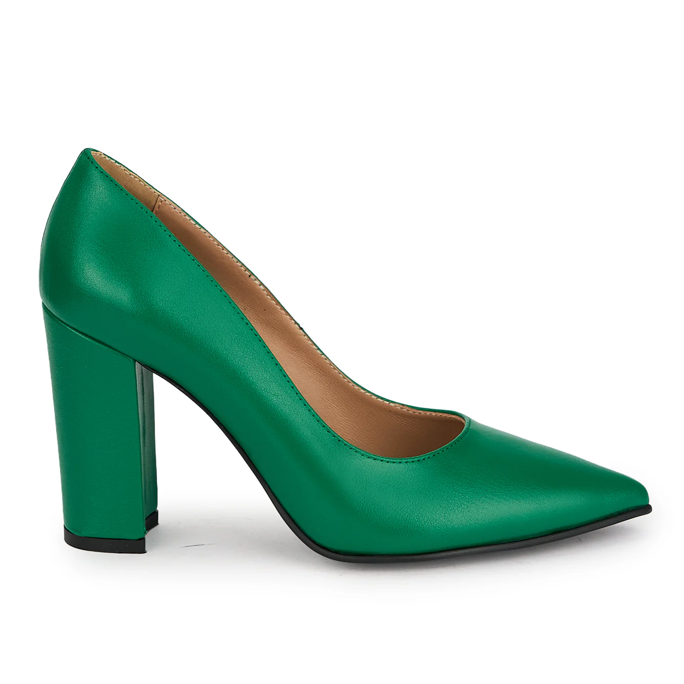 Pantofi dama din piele naturala verde cu toc gros 9.5 cm 19617