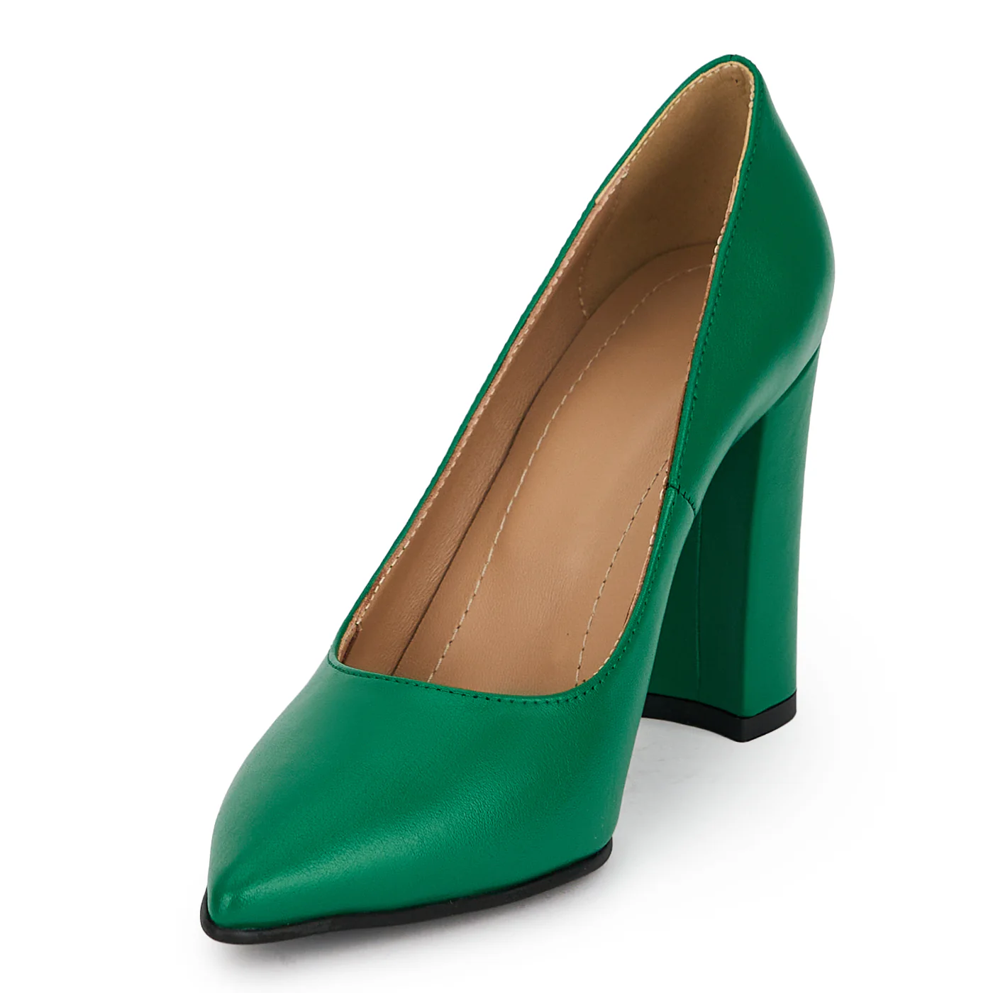Pantofi dama din piele naturala verde cu toc gros 9.5 cm 19617 - Image 3
