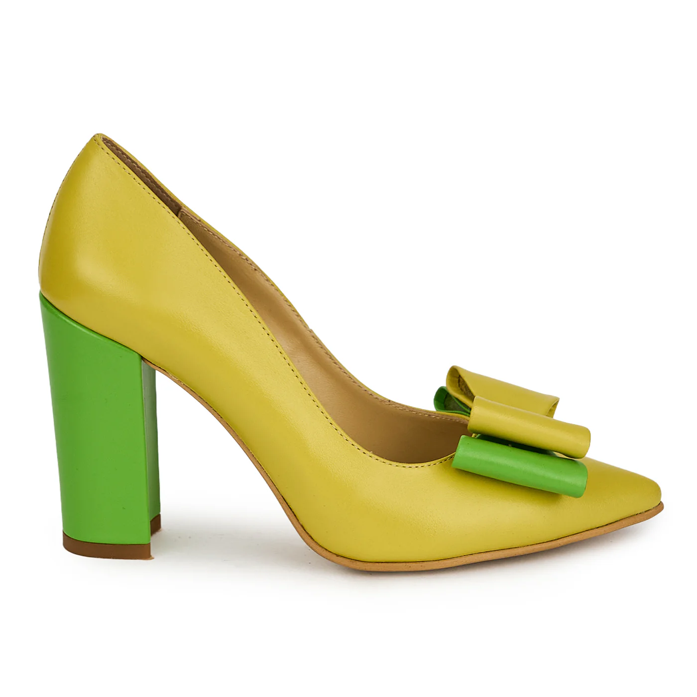 Pantofi dama din piele naturala verde cu toc gros 9.5 cm 19817