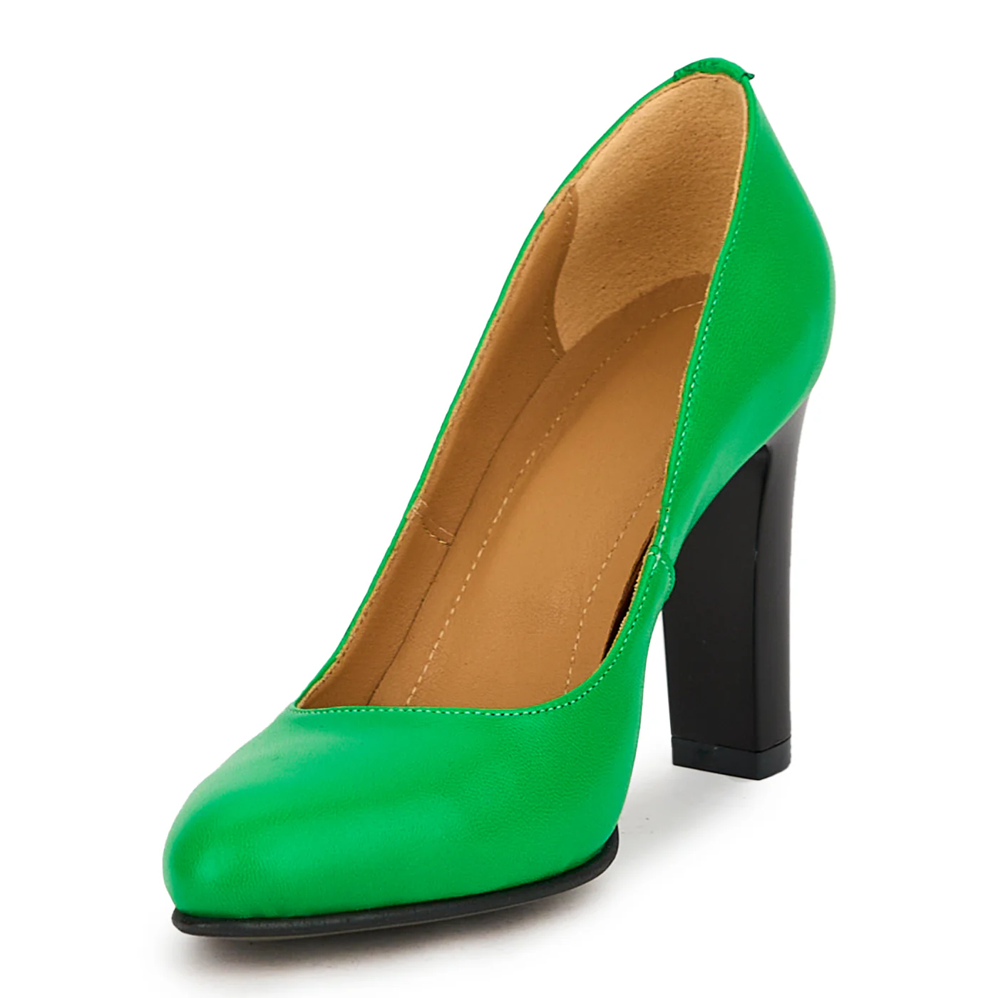 Pantofi dama din piele naturala verde cu toc gros 9 cm 14988 - Image 3