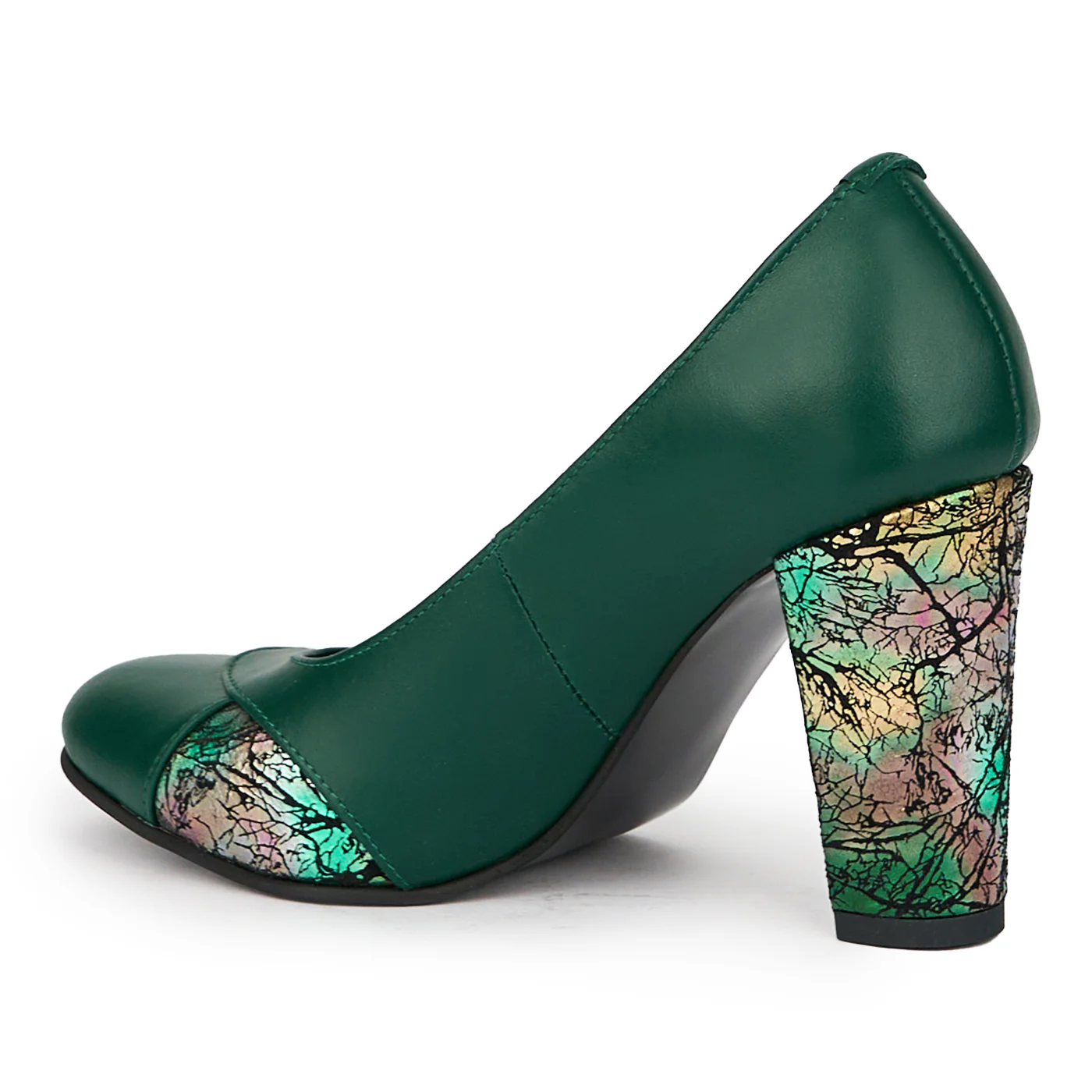 Pantofi dama din piele naturala verde cu toc gros 9 cm 15258 - Image 2