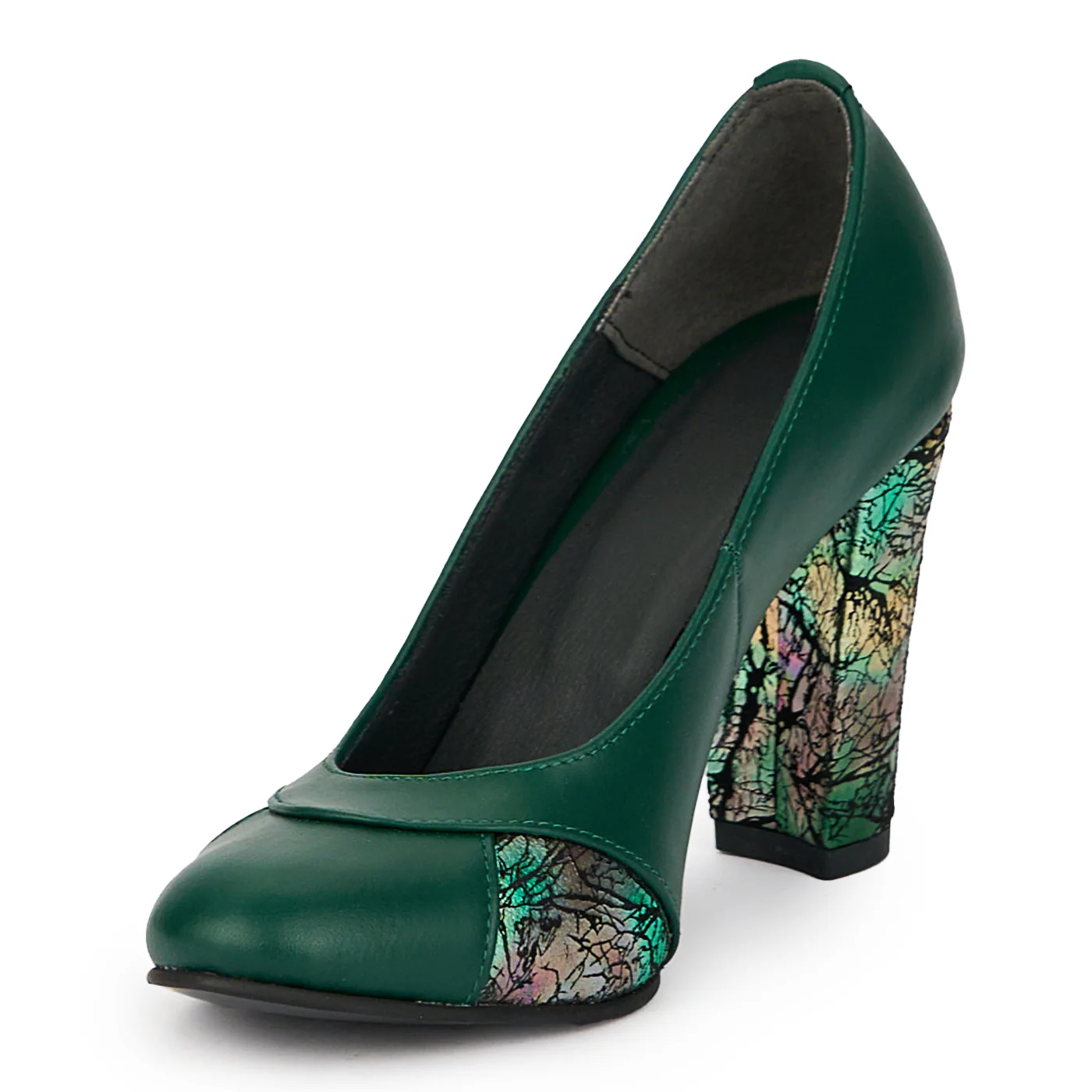 Pantofi dama din piele naturala verde cu toc gros 9 cm 15258 - Image 3
