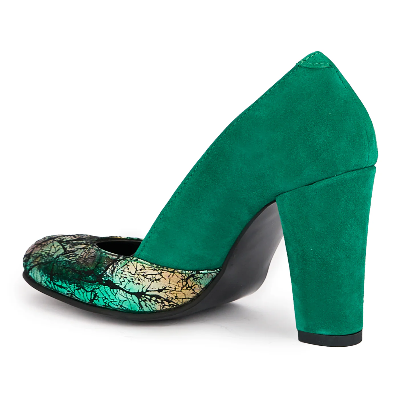 Pantofi dama din piele naturala verde cu toc gros 9 cm 16861 - Image 2