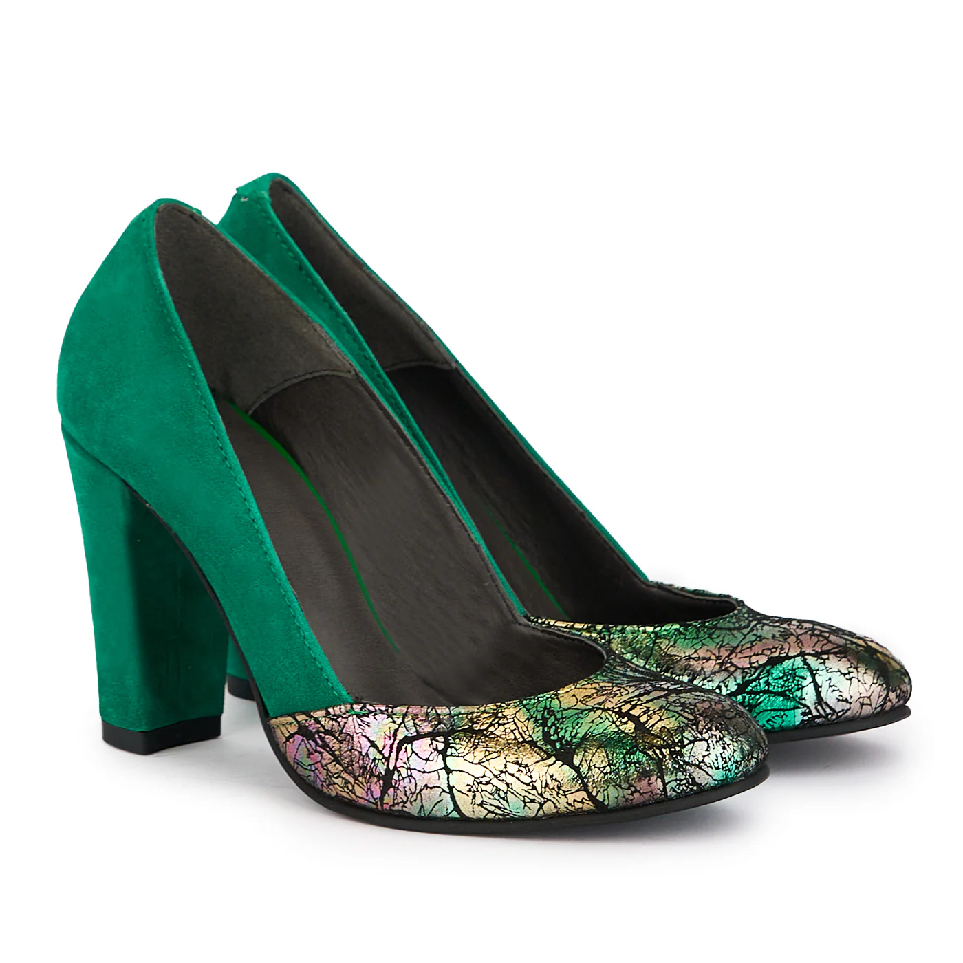 Pantofi dama din piele naturala verde cu toc gros 9 cm 16861 - Image 4