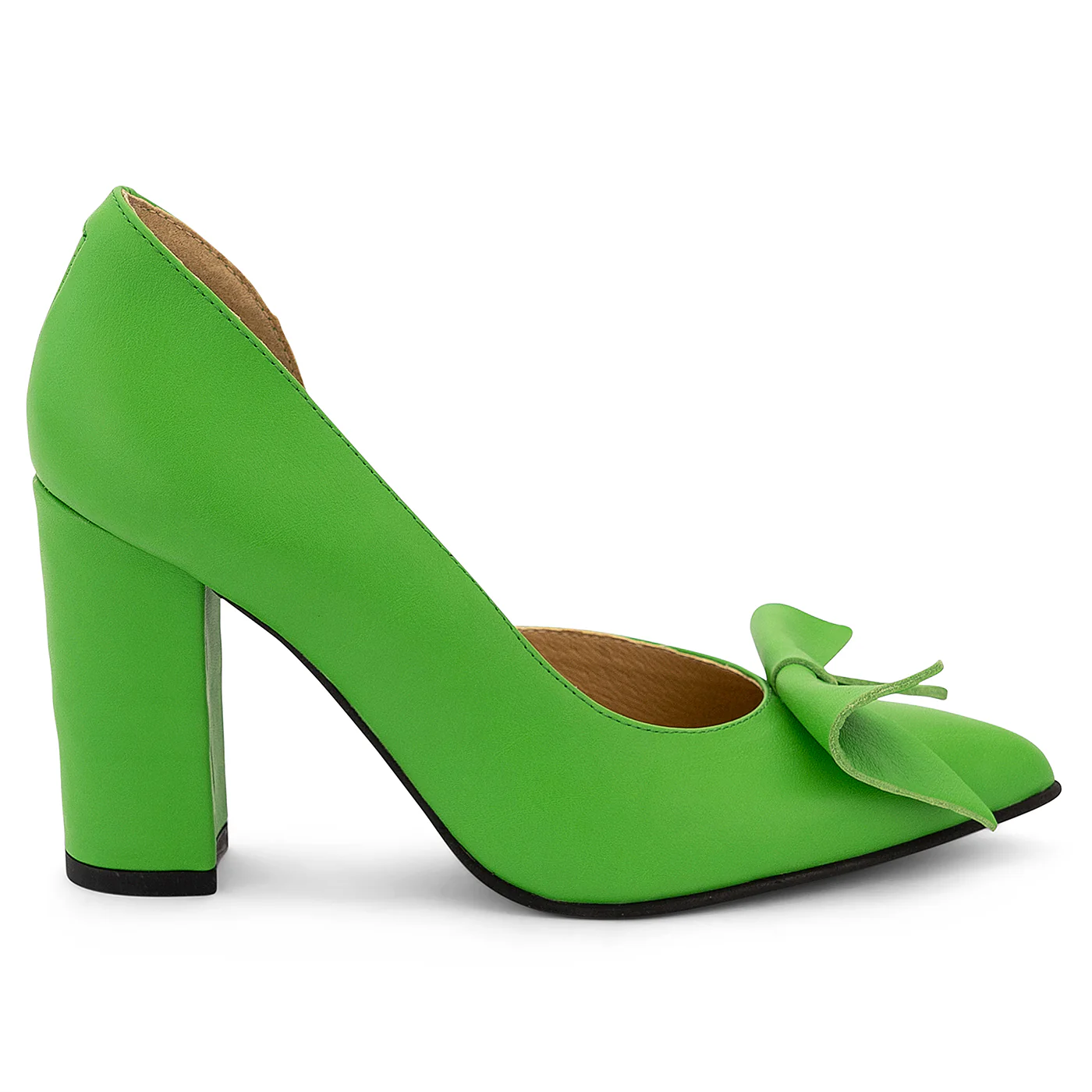 Pantofi dama din piele naturala verde cu toc gros de 9 cm 14119