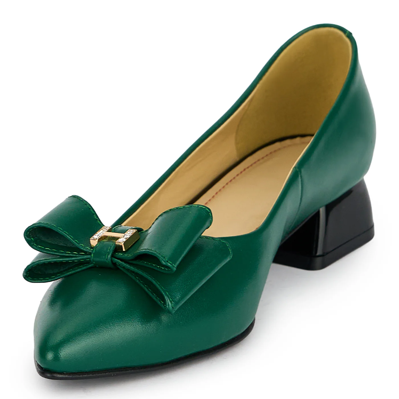 Pantofi dama din piele naturala verde cu toc mic 3 cm 19429 - Image 2