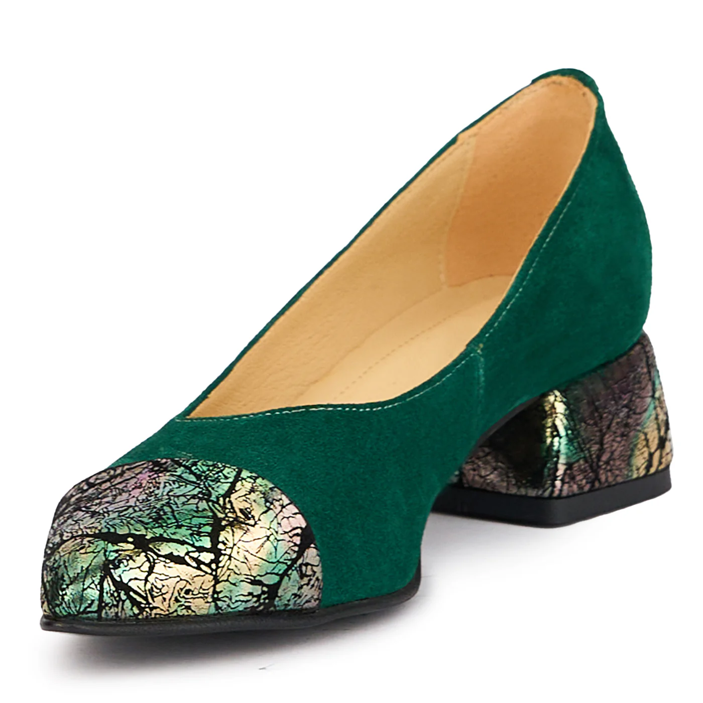 Pantofi dama din piele naturala verde cu toc mic 4 cm 17104 - Image 3