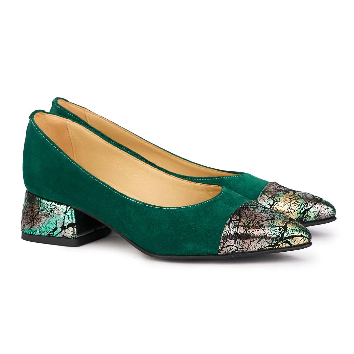 Pantofi dama din piele naturala verde cu toc mic 4 cm 17104 - Image 4