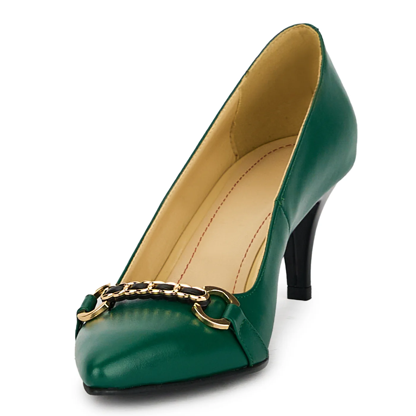 Pantofi dama din piele naturala verde cu toc subtire 17534 - Image 3