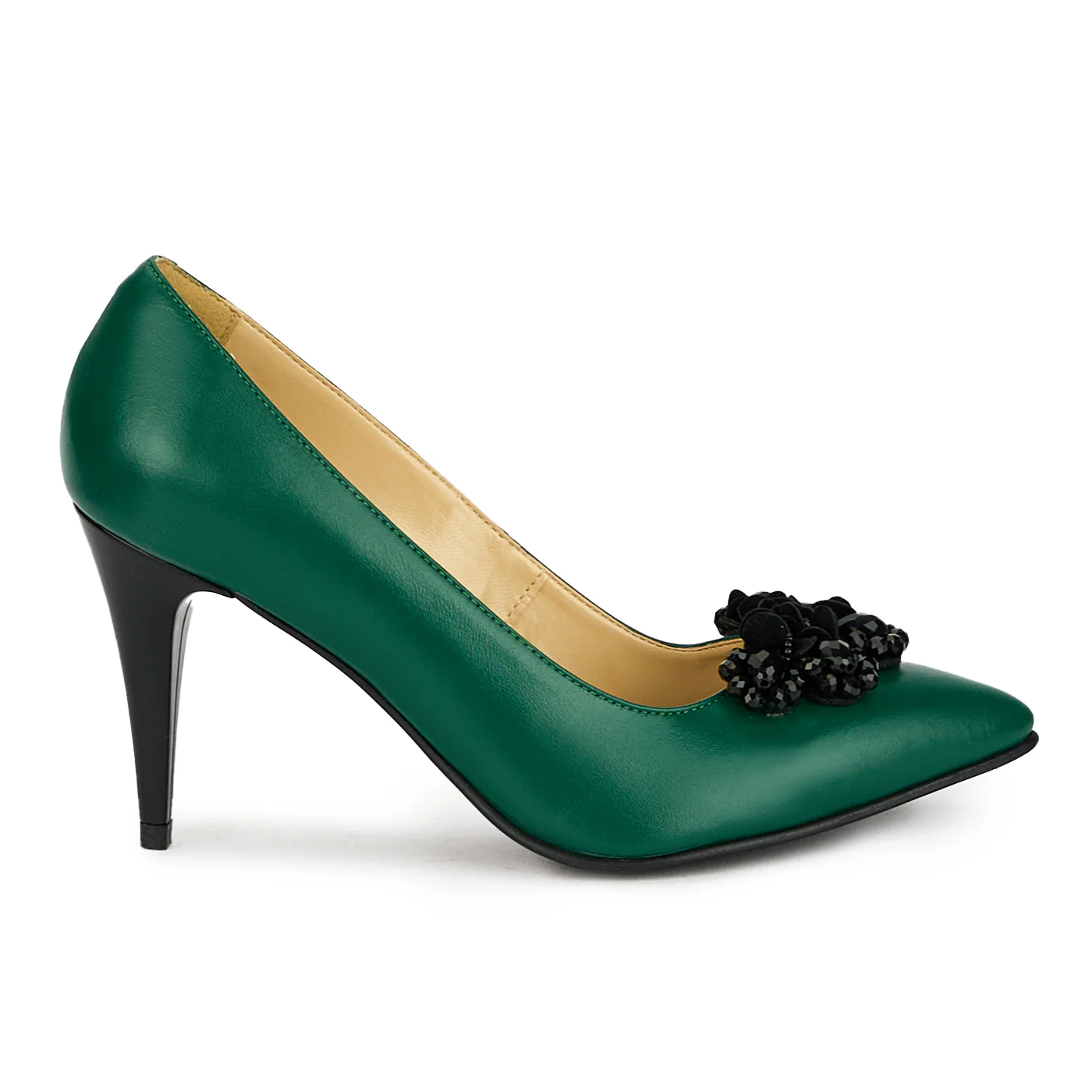 Pantofi dama din piele naturala verde cu toc subtire 17536