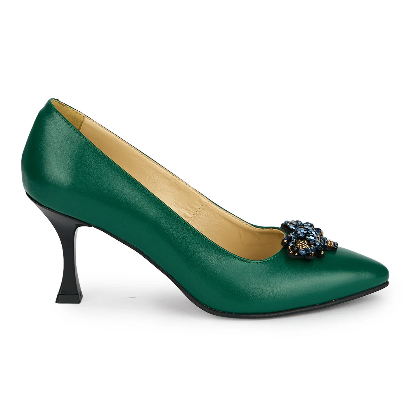Pantofi dama din piele naturala verde cu toc subtire 7.5 cm 19459