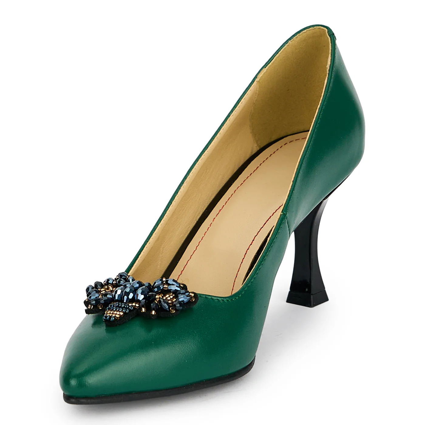 Pantofi dama din piele naturala verde cu toc subtire 7.5 cm 19459 - Image 3