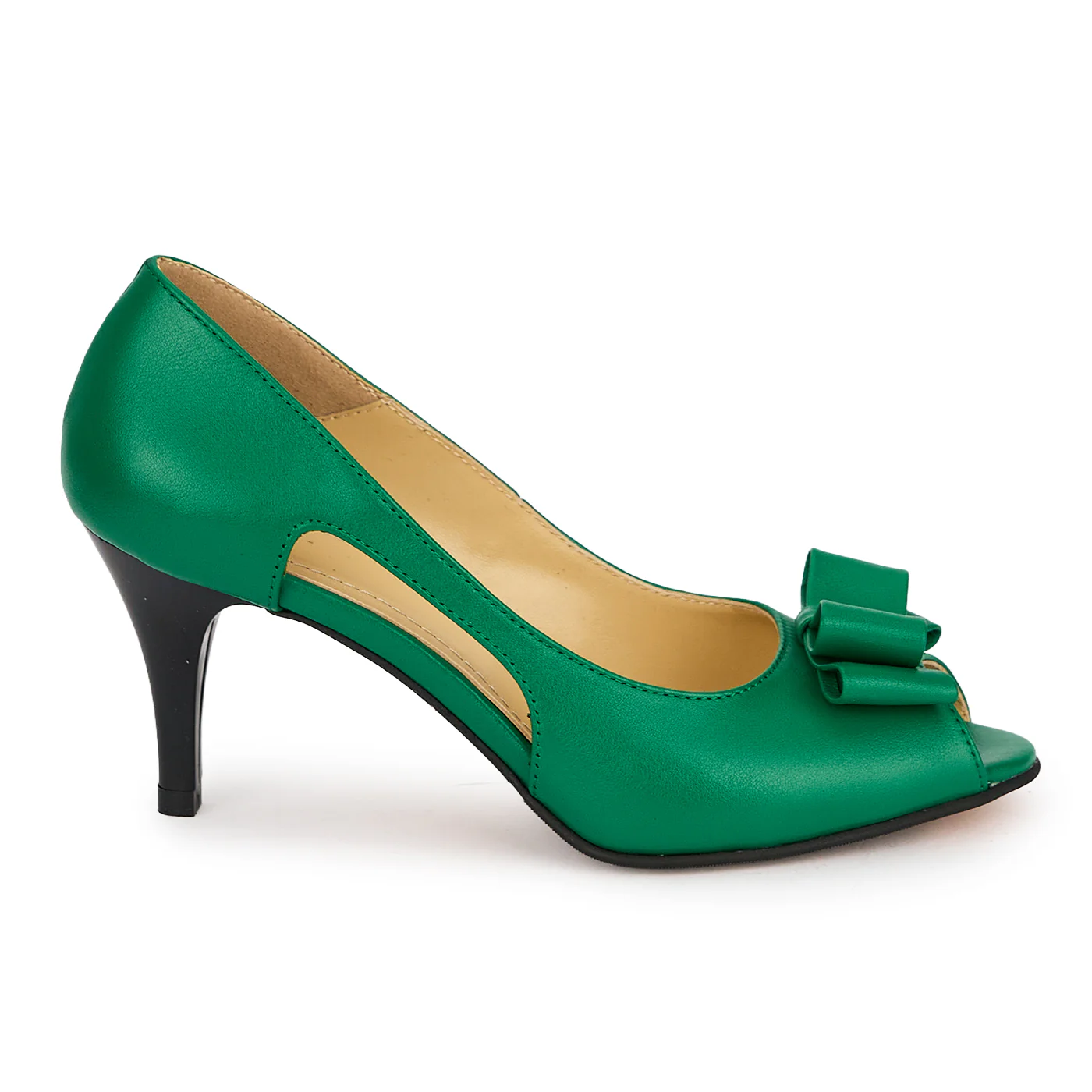 Pantofi damă din piele naturală verde cu toc subtire 7.5 cm 19570