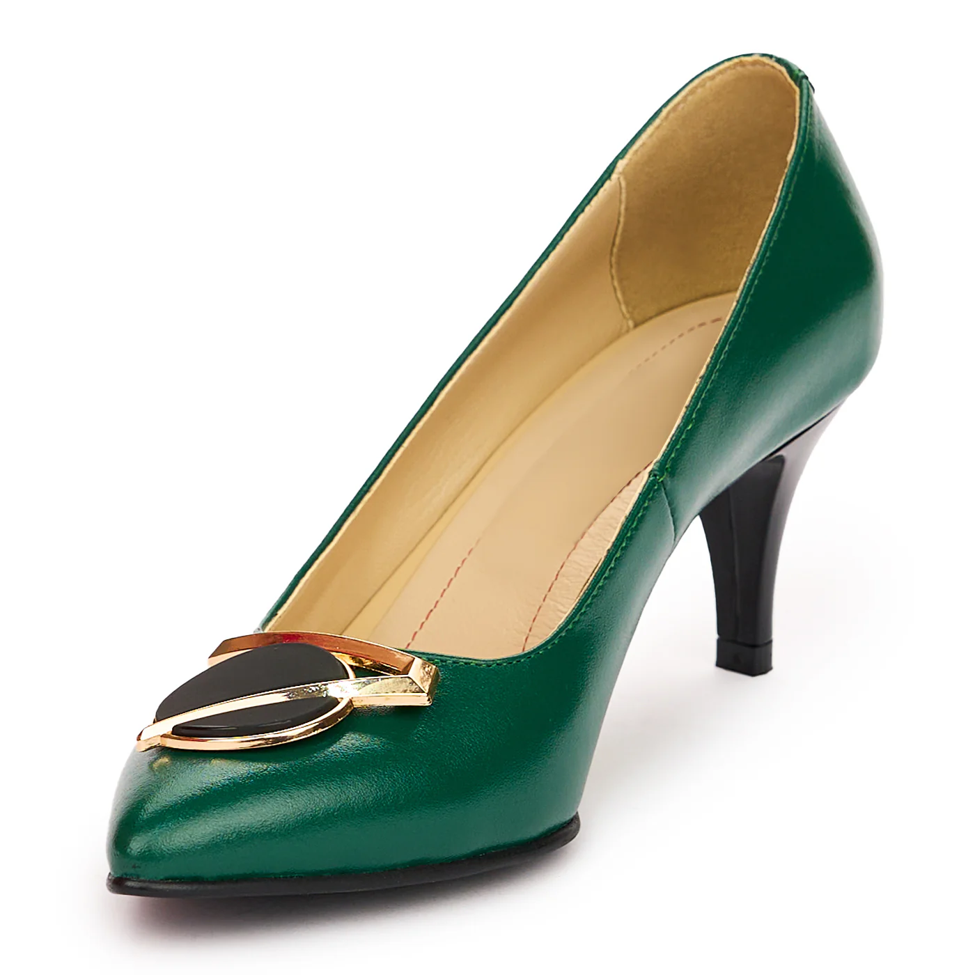Pantofi dama din piele naturala verde cu toc subtire 7 cm 13772 - Image 3