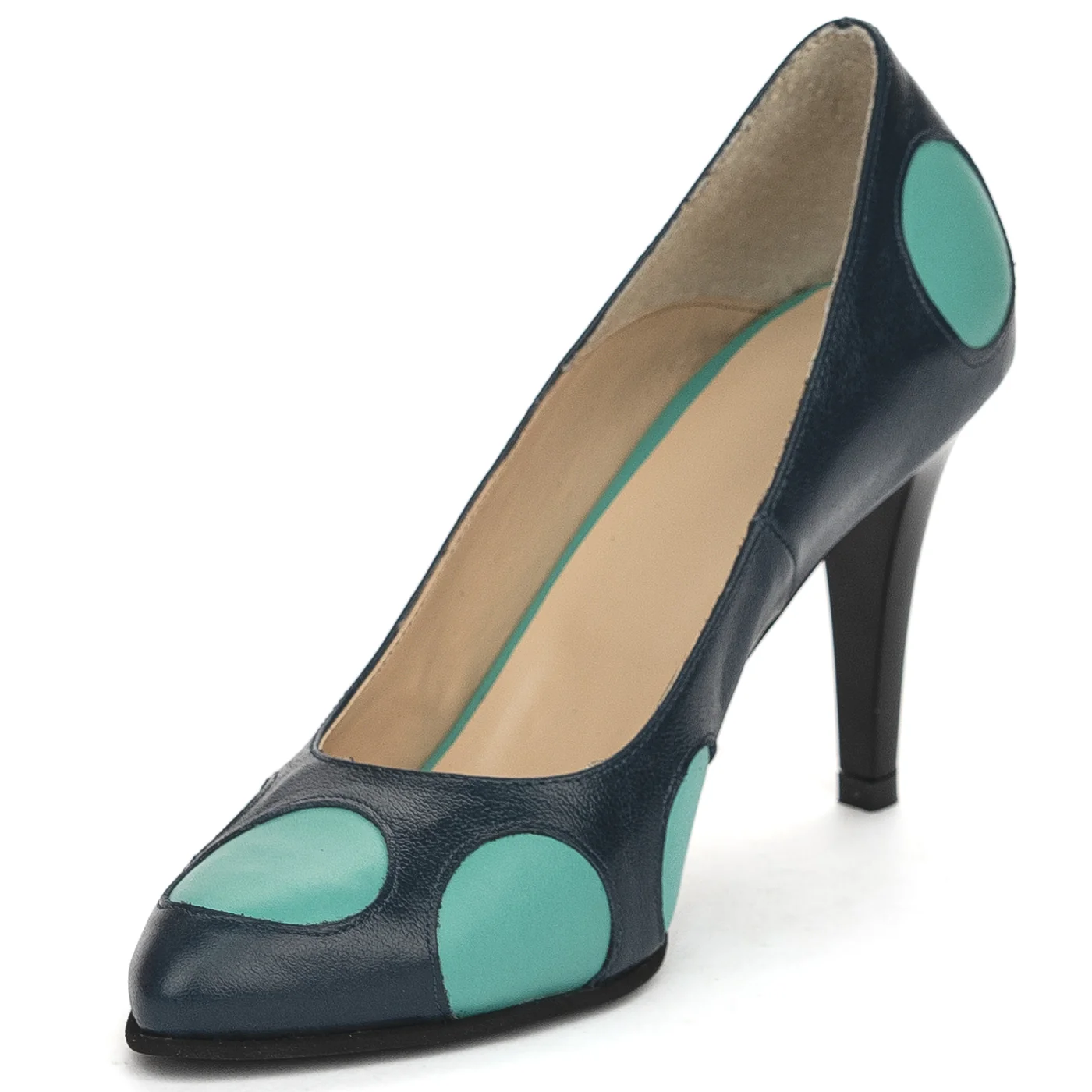 Pantofi dama din piele naturala verde cu toc subtire 9 cm 13849 - Image 3
