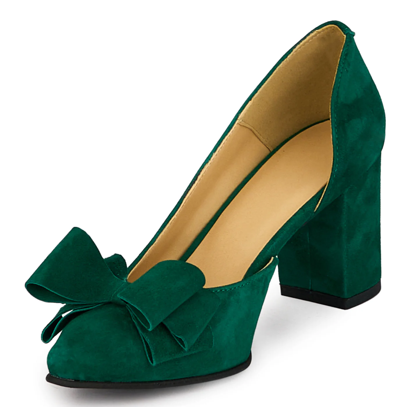 Pantofi dama din piele naturala verde decupati lateral cu toc gros 7.5 cm 18430 - Image 3