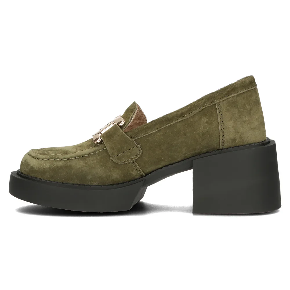Pantofi dama din piele naturala verde - kaki cu toc gros 7 cm 14128 - Image 4