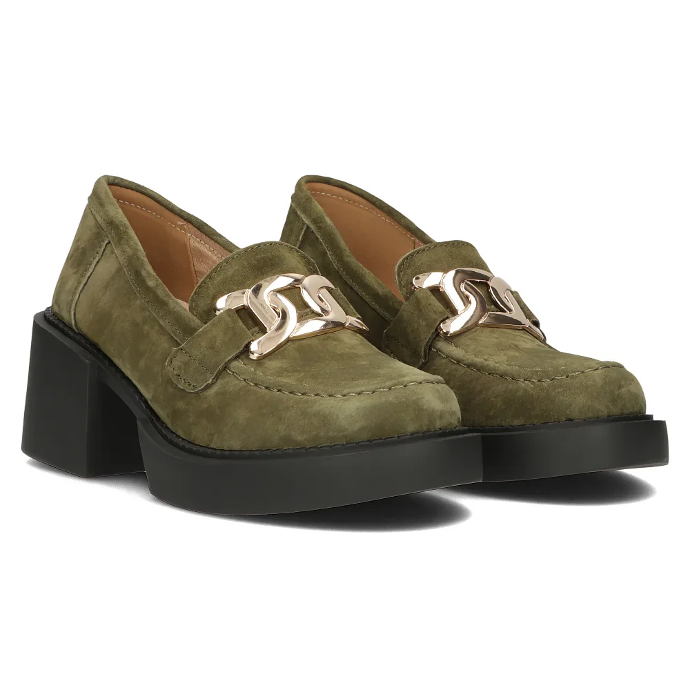 Pantofi dama din piele naturala verde - kaki cu toc gros 7 cm 14128 - Image 6