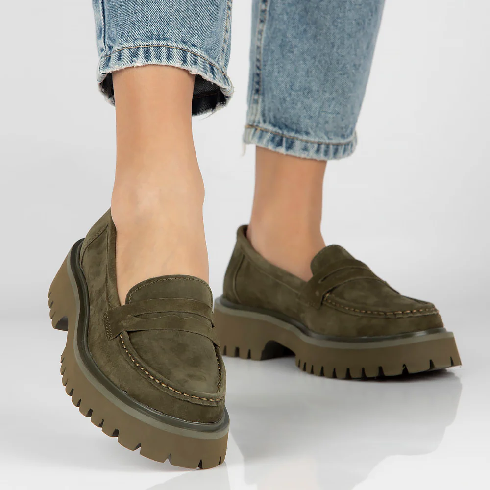 Pantofi dama din piele naturala verde khaki 13611 - Image 6
